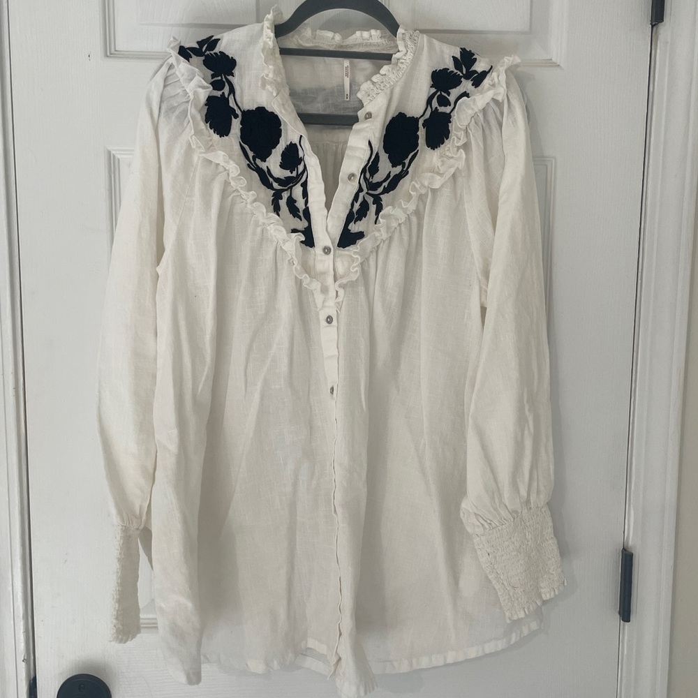 Free People Rose Vines Embroidered tunic in ivory size medium - Picture 3 of 8